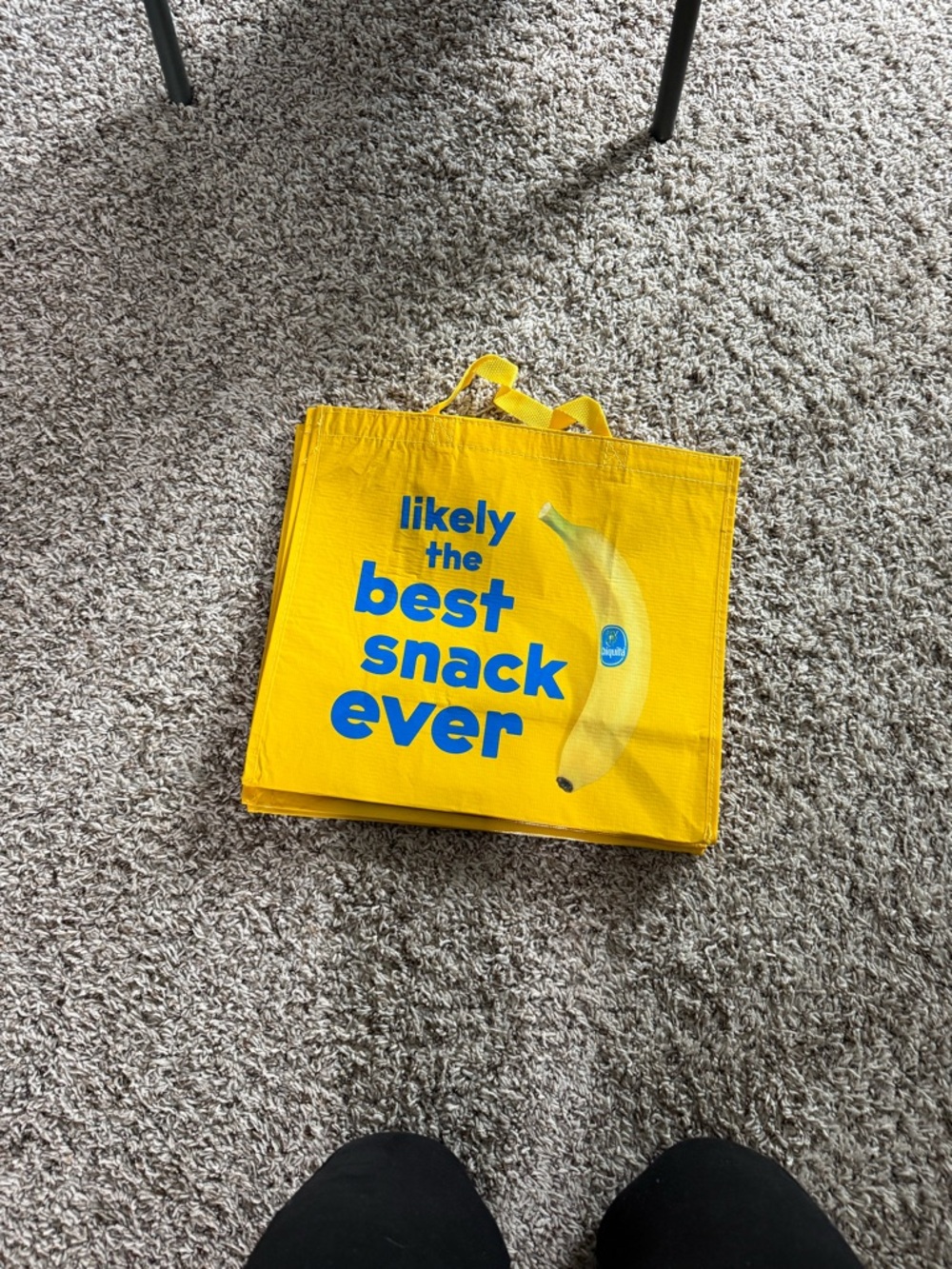 Yellow Banana Snack Tote with Blue Text